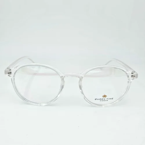 عینک طبی کائوچو تمام شفاف بی رنگ دسته فنری برند Queen time کد ۱۴۸۲