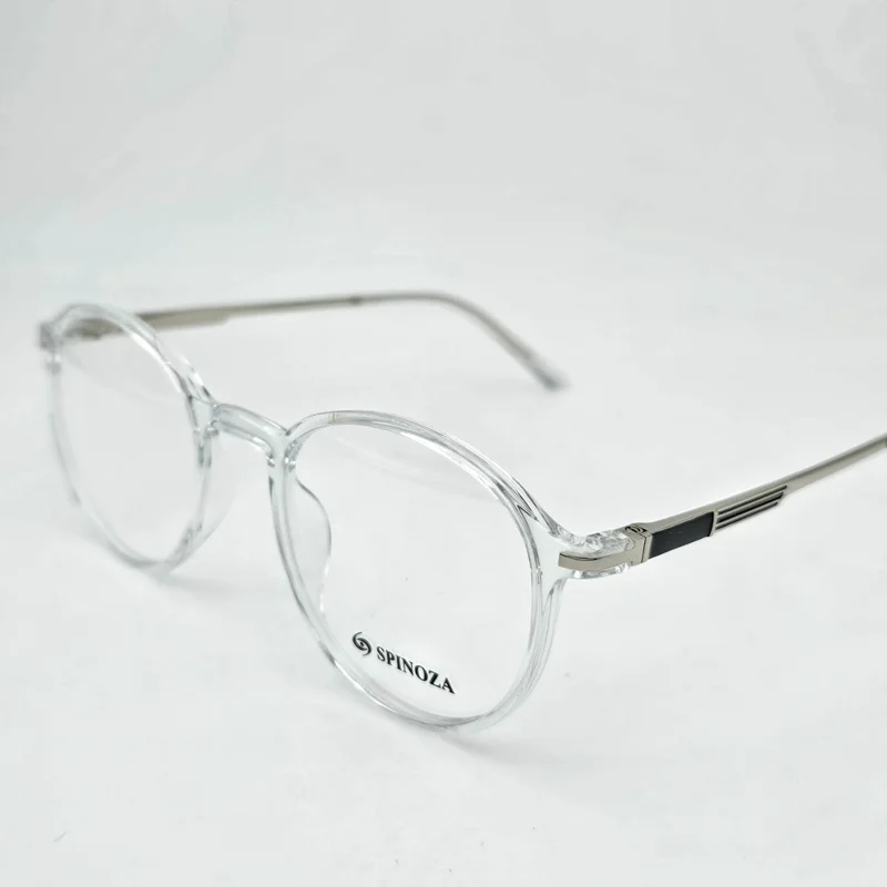 عینک شفاف گرد کائوچو مردانه زنانه برند Spinoza کد ۱۶۶۶ بی رنگ